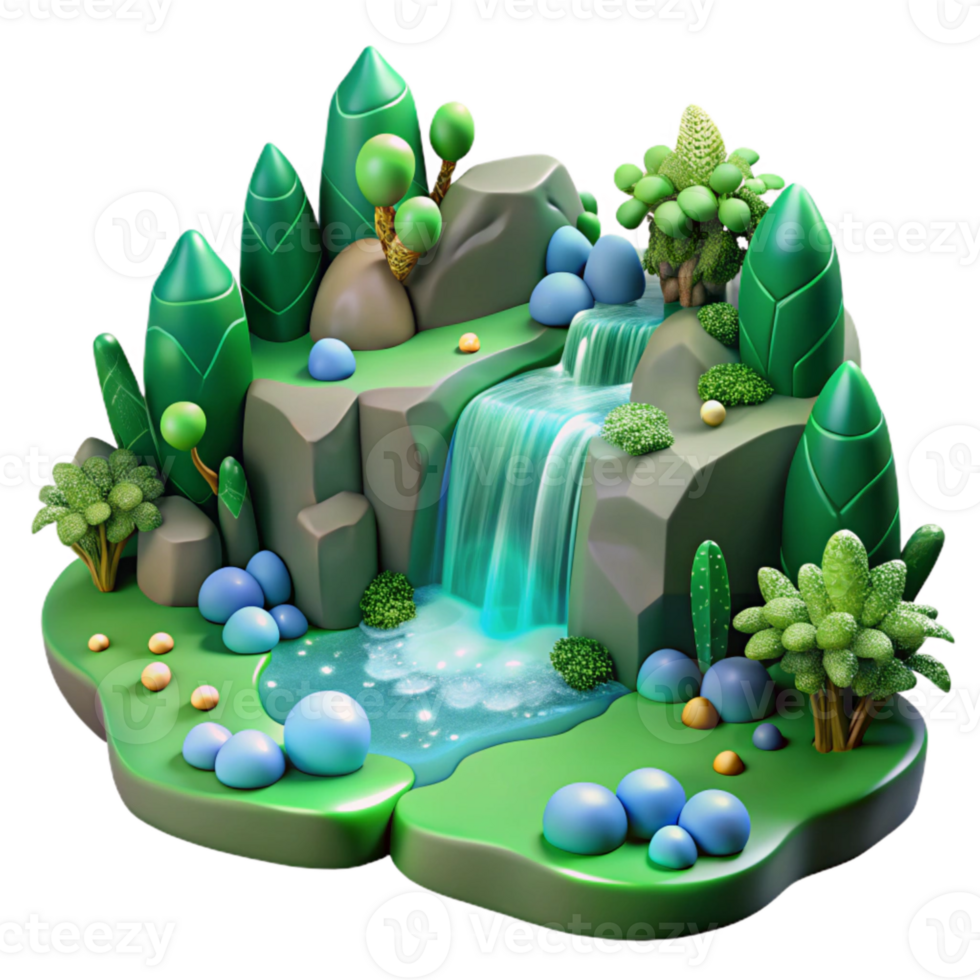 beautiful creative Green Forest Creek Waterfall Cutout for Nature Scenes png