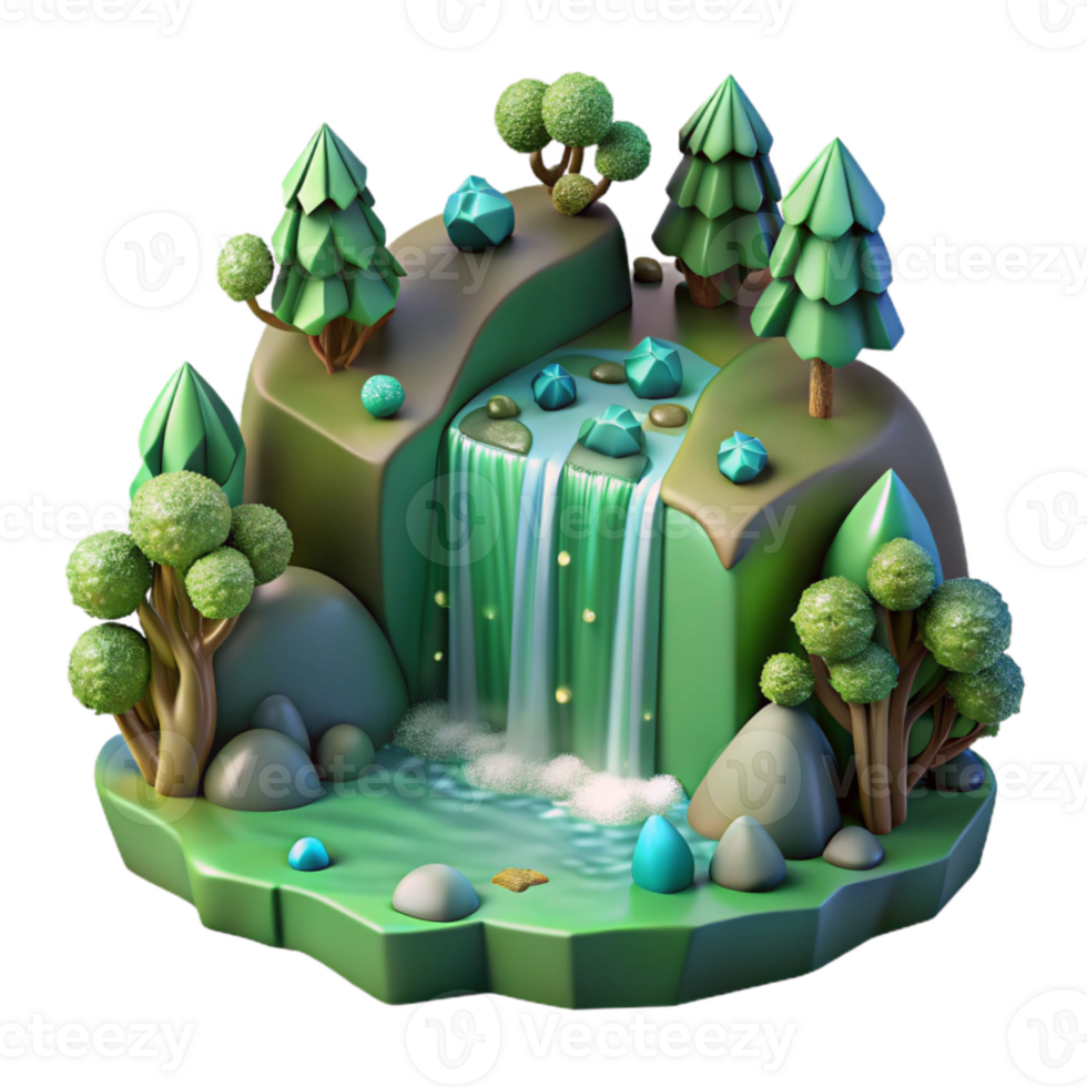 stunning creative Green Forest Creek Waterfall Cutout for Nature Scenes detailed png