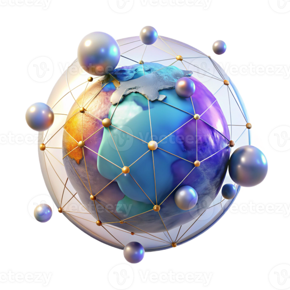 vibrant traditional Holographic Earth Cutout with Global Network for Data Visualization high resolution png