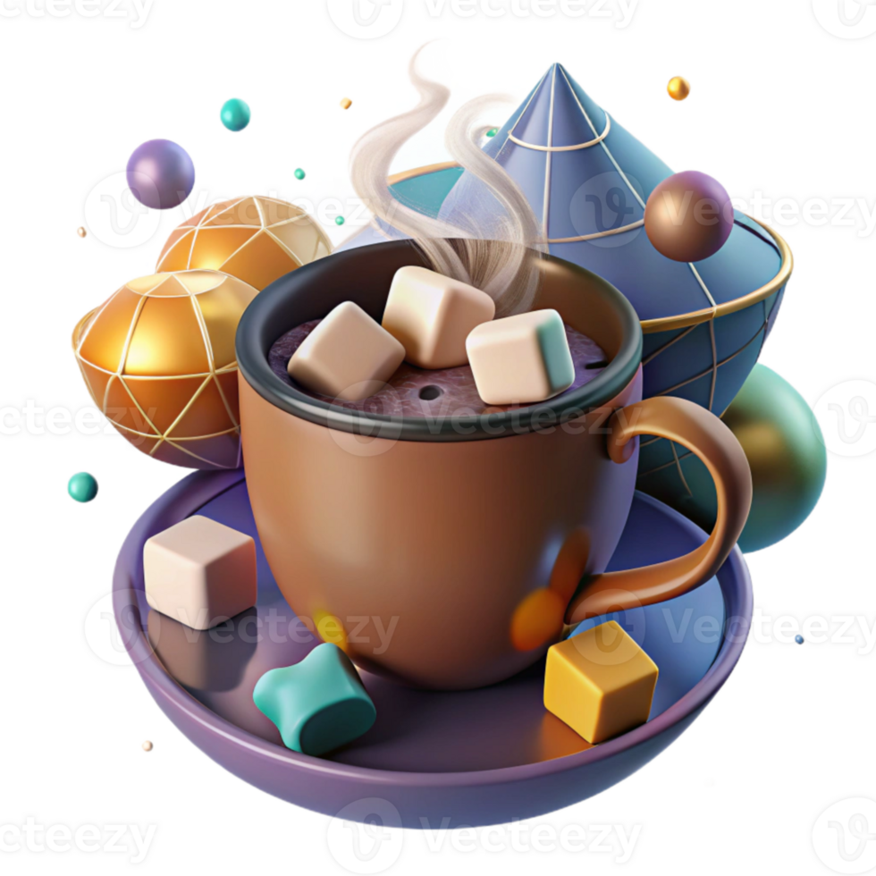 serene creative Hot Cocoa Mug Marshmallows Steam Transparent Drink detailed png
