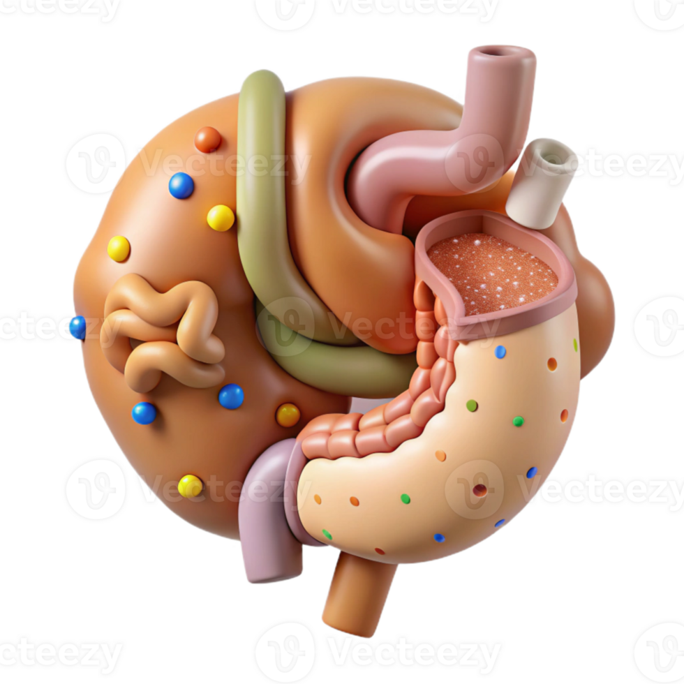 elegant abstract Human Digestive System Labeled Diagram Cutout for Medical Education png