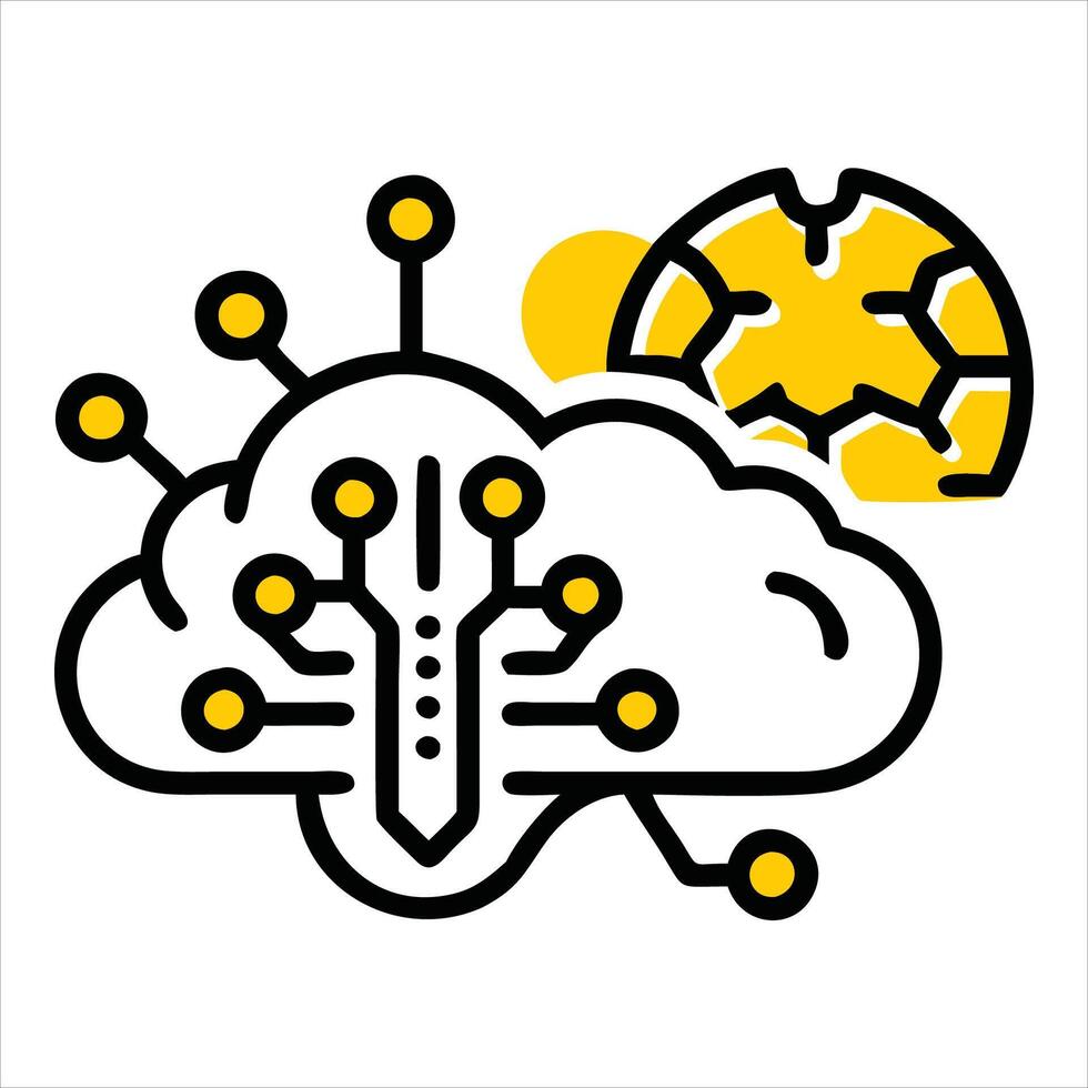 un amarillo y negro nube con un computadora y un computadora chip vector