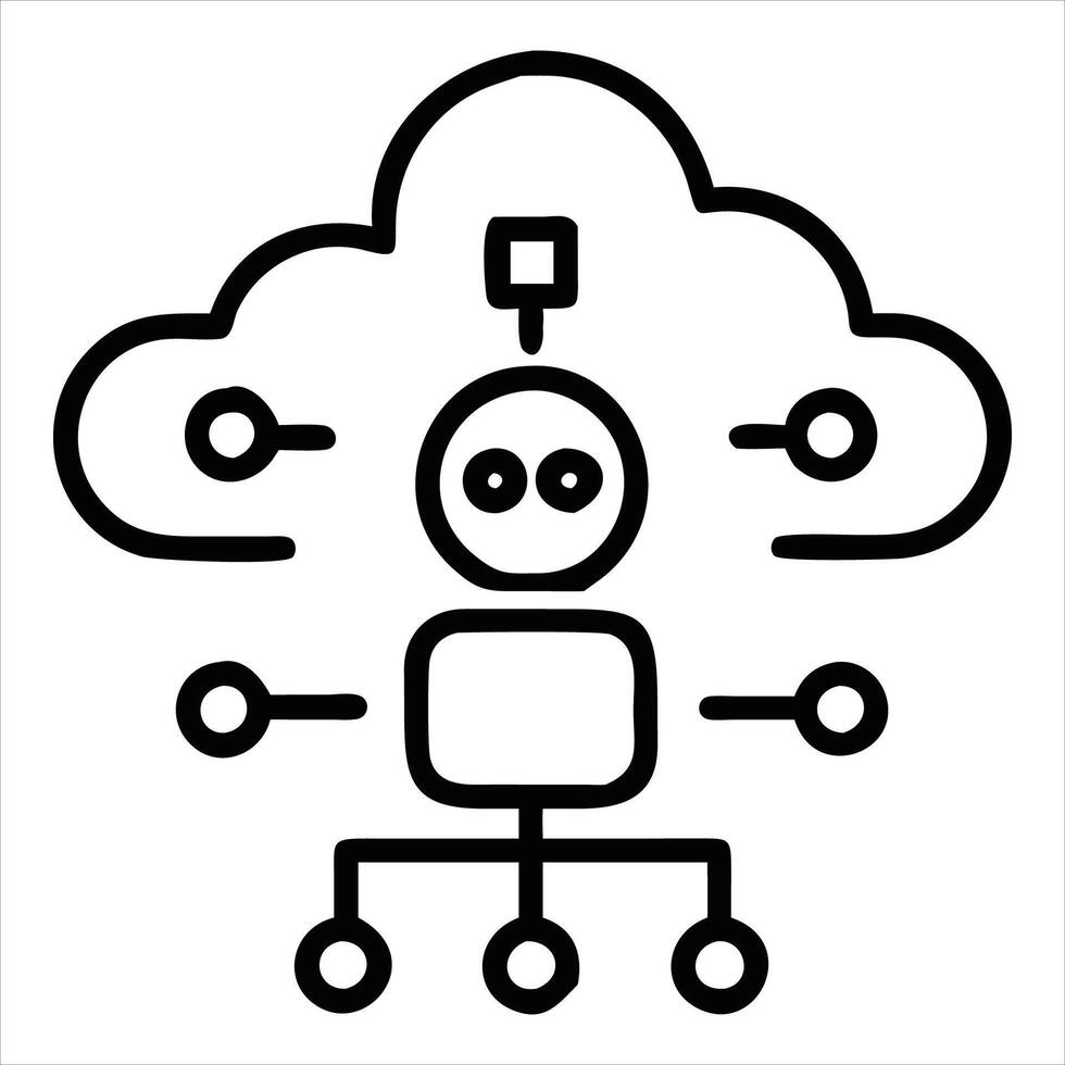 un robot es en pie en frente de un nube vector