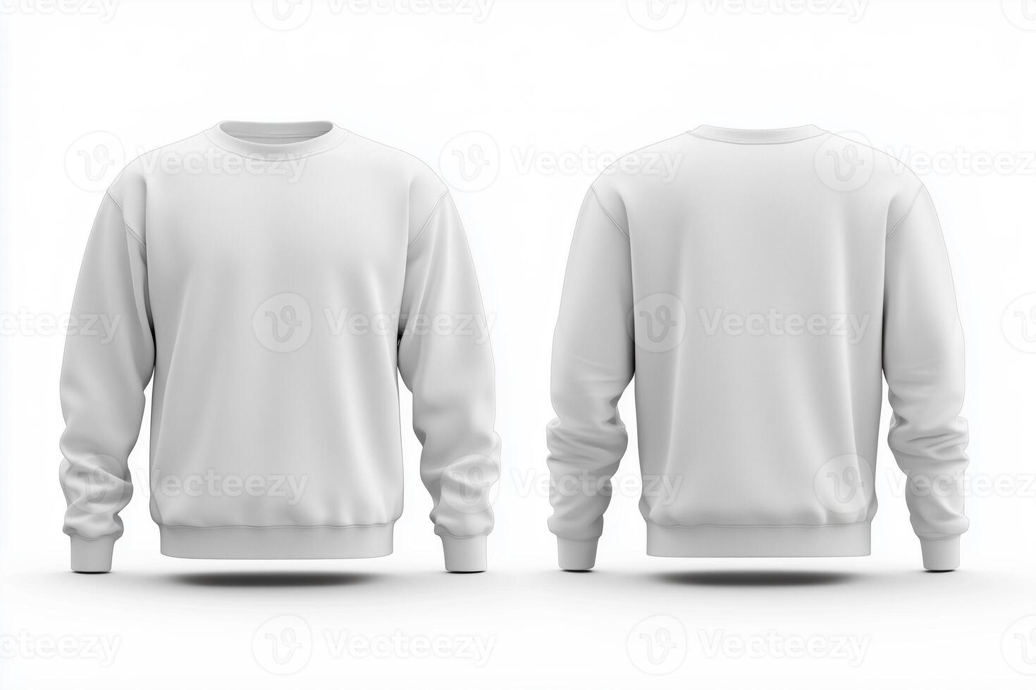A plain white sweatshirt mockup from the front and back, showcasing a simple and clean design. Ideal for clothing mockups or fashion presentations. photo