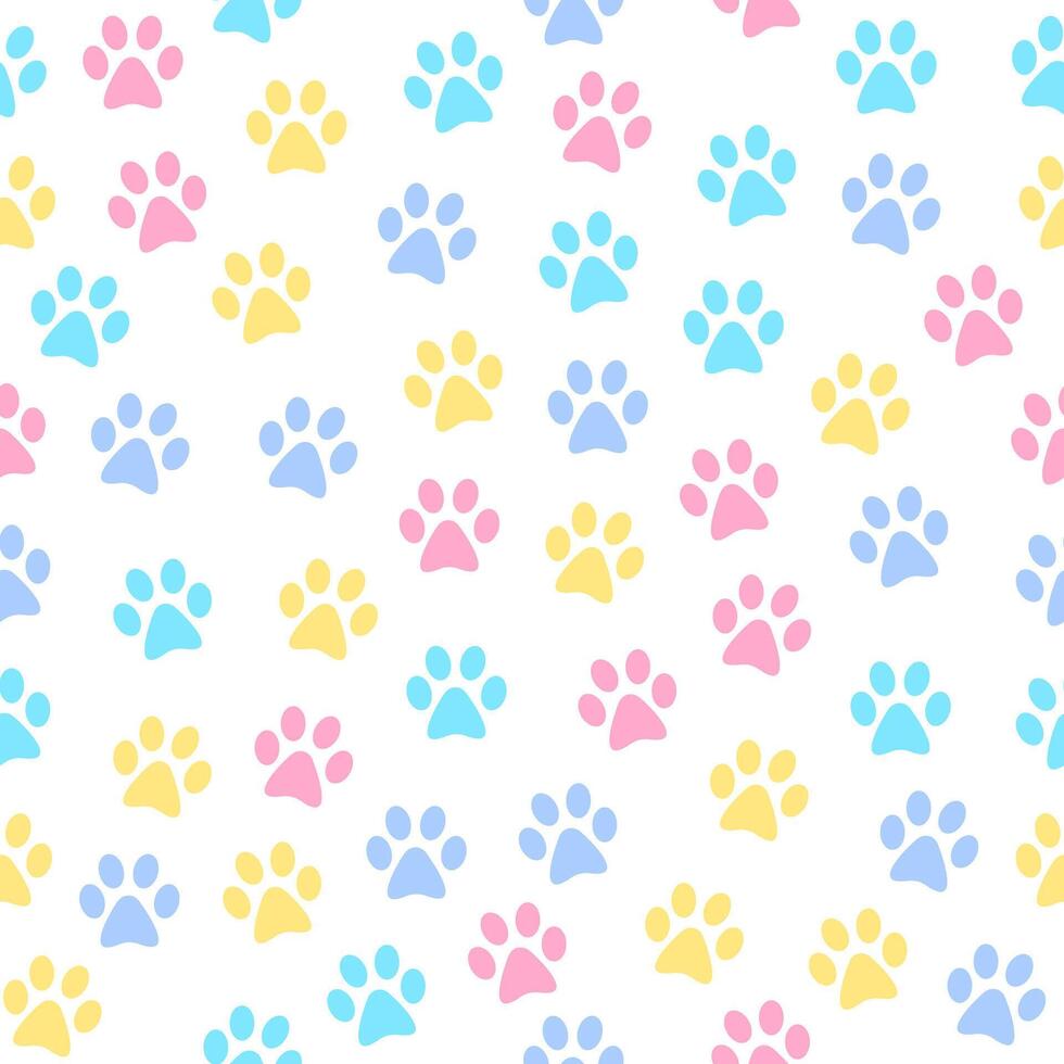 seamless pattern with colorful paw print. Cute animal background. vector