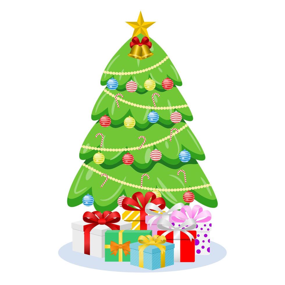 christmas tree with presents. illustration cartoon style. vector
