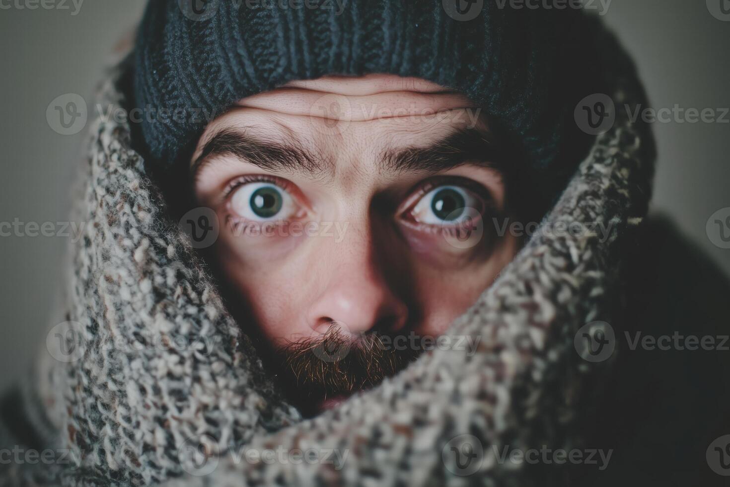 A man with a beard and a scarf covering his face photo