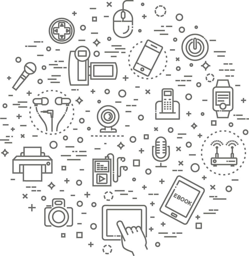 Set of smart devices and gadgets, computer equipment and electronics vector