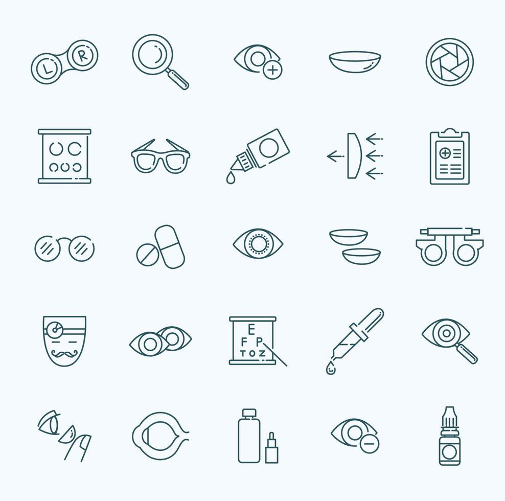Oculist correction eyes health icons set vector
