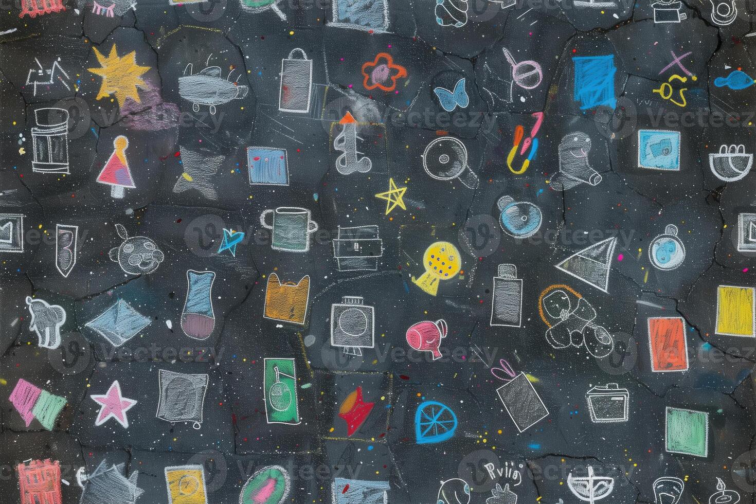 A blackboard with many different items on it photo