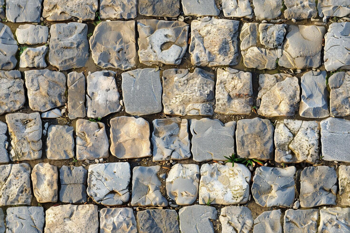 A stone wall with many different types of stones photo