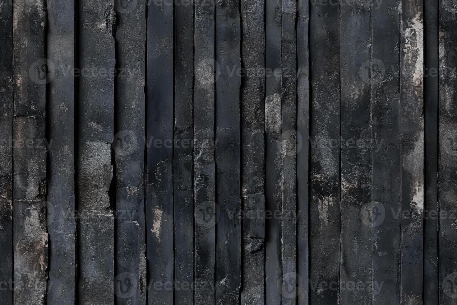 Seamless textured background featuring vertical wooden planks in dark shades of black and gray, with some variations in color and surface imperfections, creating a rustic and moody atmosphere. photo