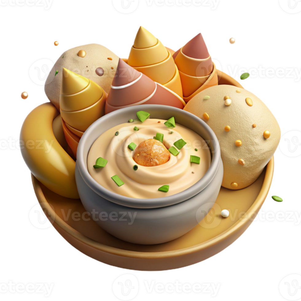 beautiful abstract Hummus with Pita Bread Cutout for Mediterranean Food Menu premium png
