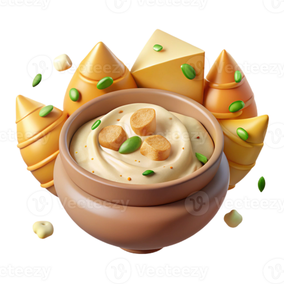 impressive rustic Hummus with Pita Bread Cutout for Mediterranean Food Menu png