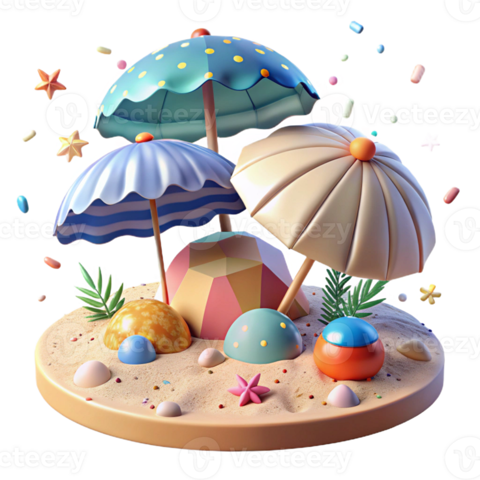 elegant artistic Impressionist Beach Scene with Umbrellas Cutout for Summer Projects authentic png