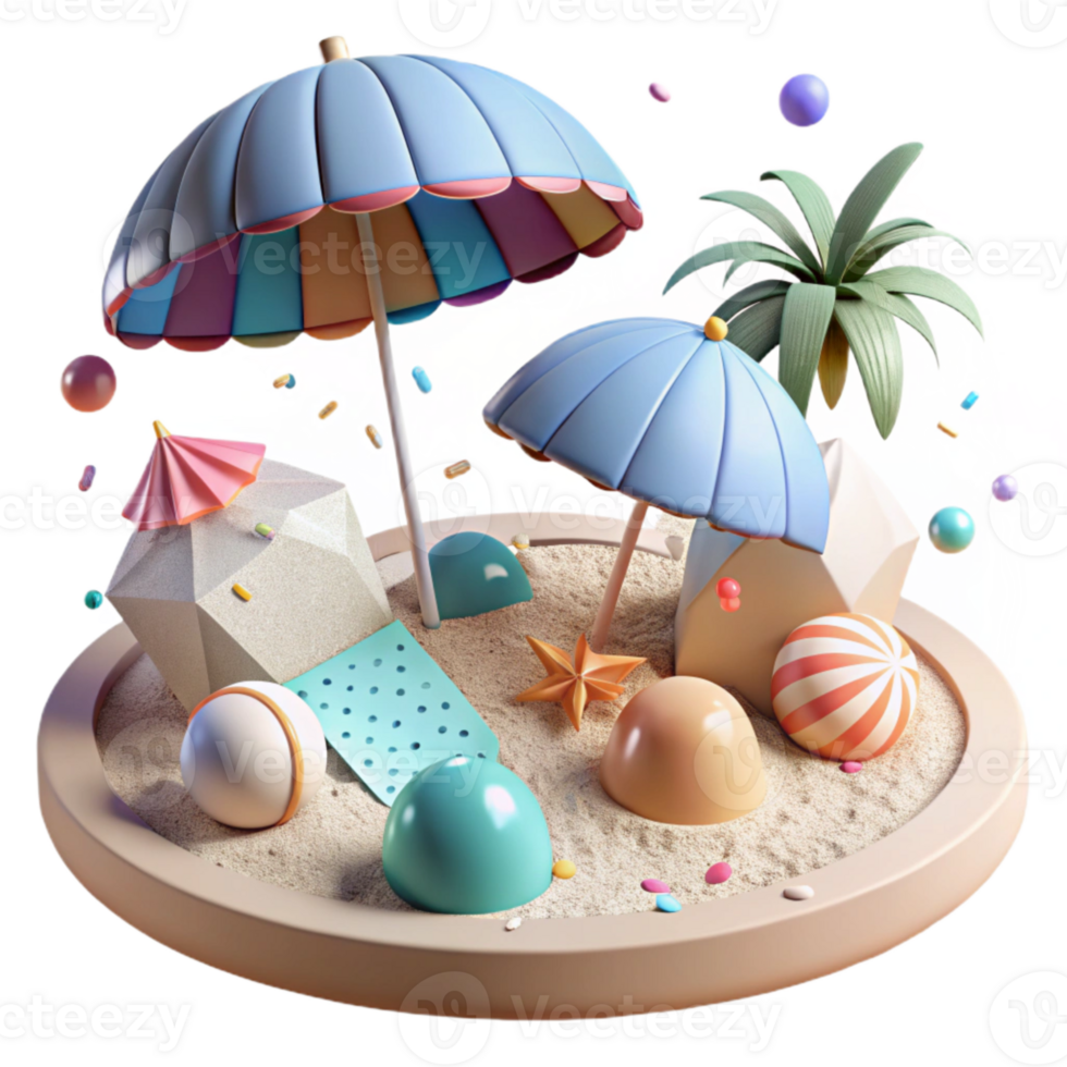 dramatic artistic Impressionist Beach Scene with Umbrellas Cutout for Summer Projects genuine png