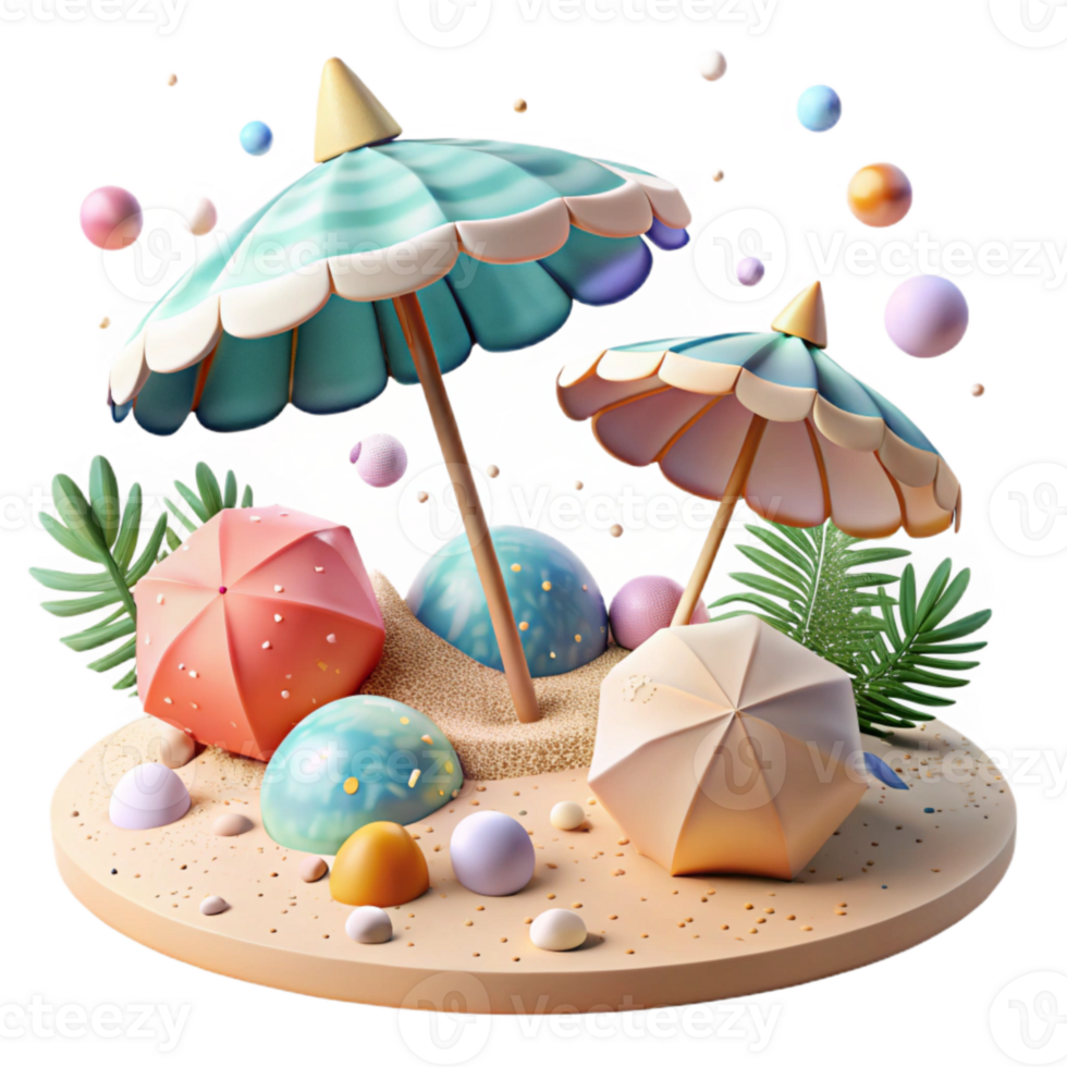 wonderful contemporary Impressionist Beach Scene with Umbrellas Cutout for Summer Projects png