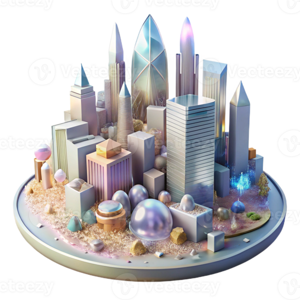 beautiful artistic Impressionist Cityscape Panorama Transparent Background detailed png