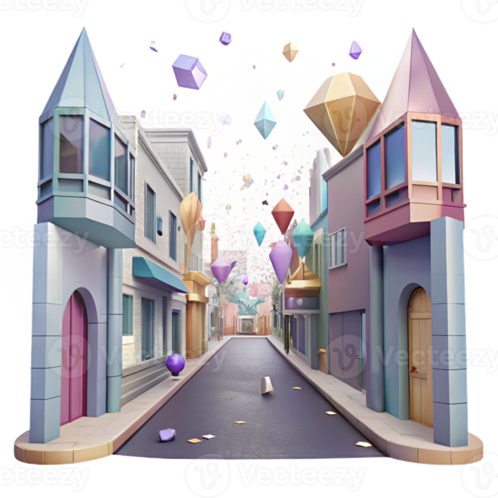 serene traditional Impressionist City Street with Buildings Transparent Background png
