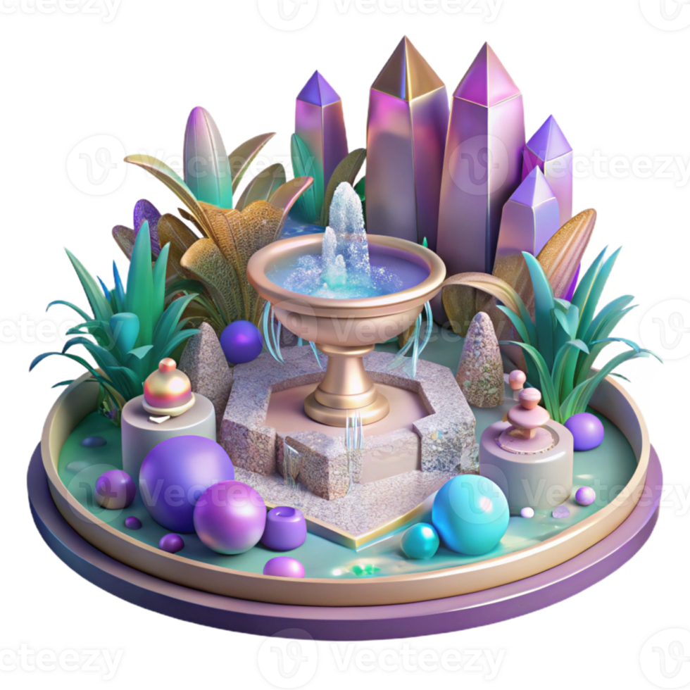 magnificent creative Impressionist Garden with Fountain Transparent Background png