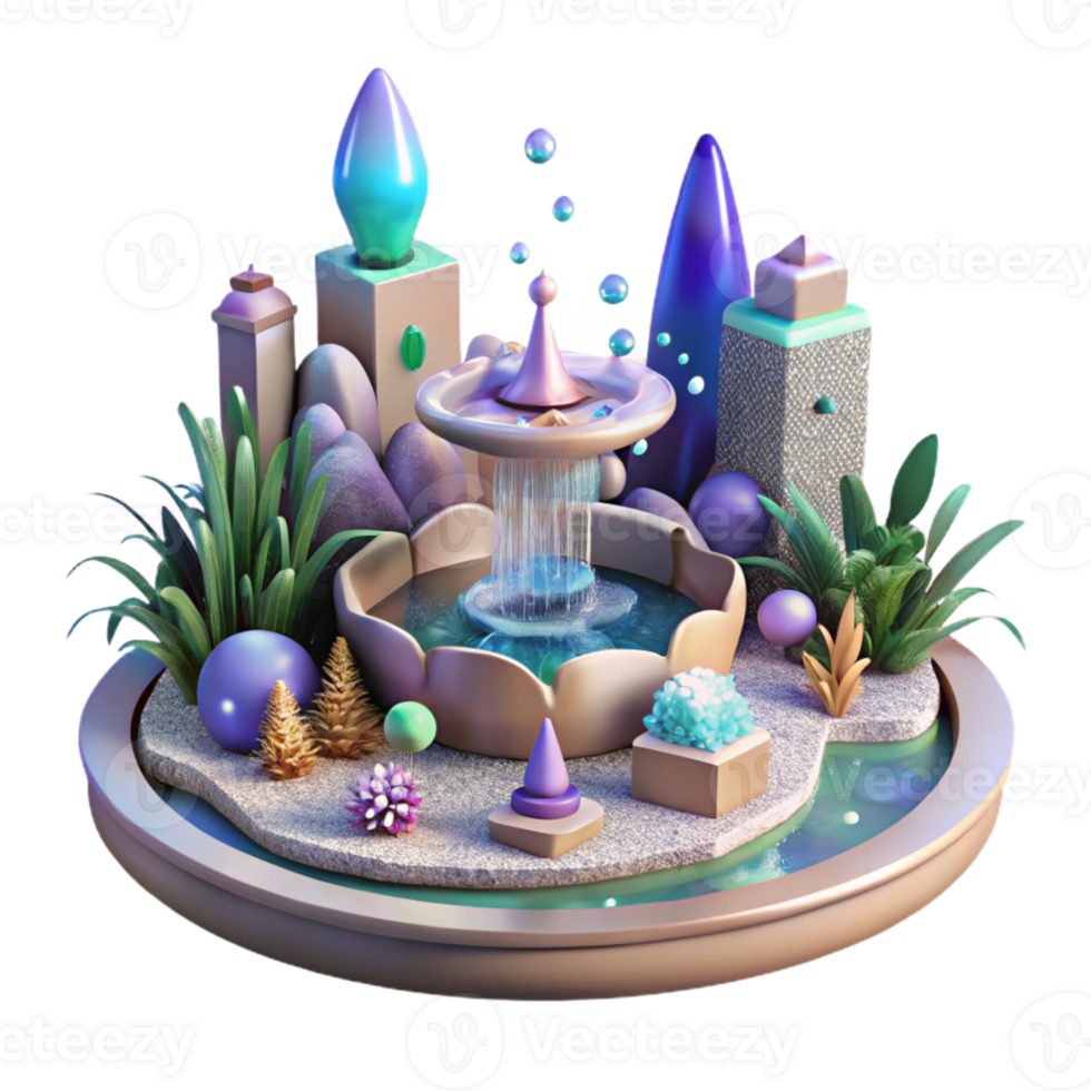 beautiful vintage Impressionist Garden with Fountain Transparent Background exclusive png