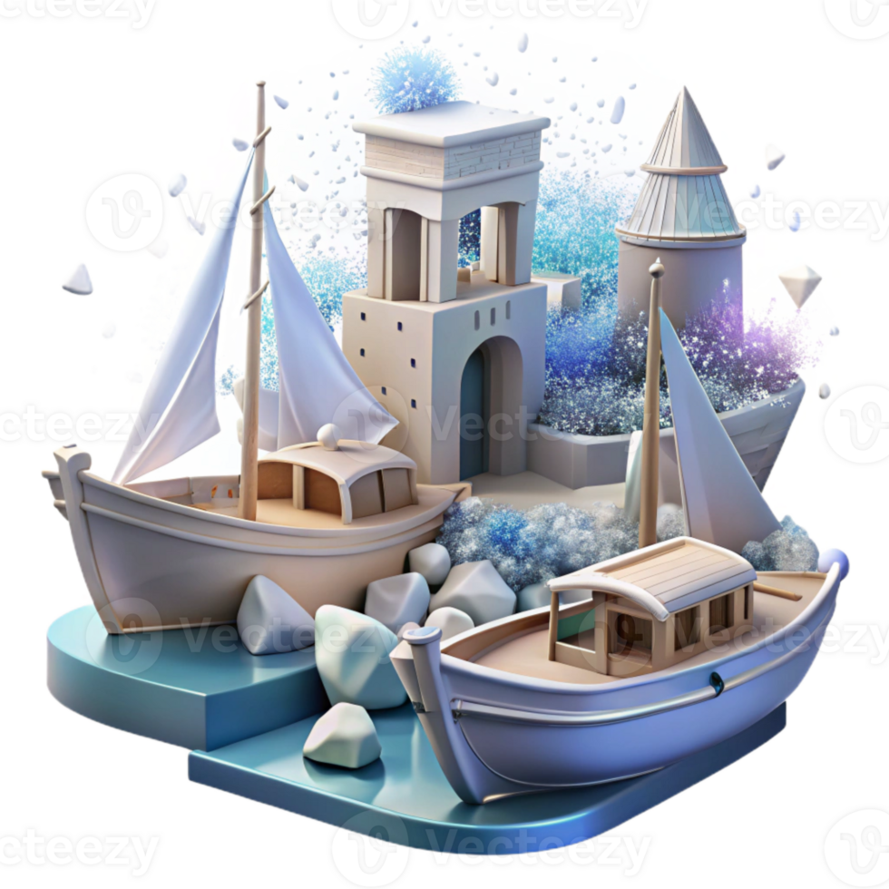 extraordinary modern Impressionist Harbor Scene with Ships Cutout for Maritime Projects premium png
