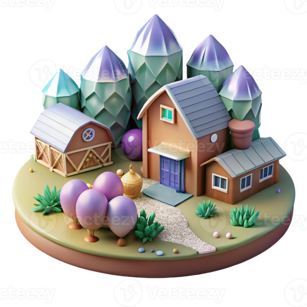 beautiful classic Impressionist Landscape with Farmhouses Transparent original png