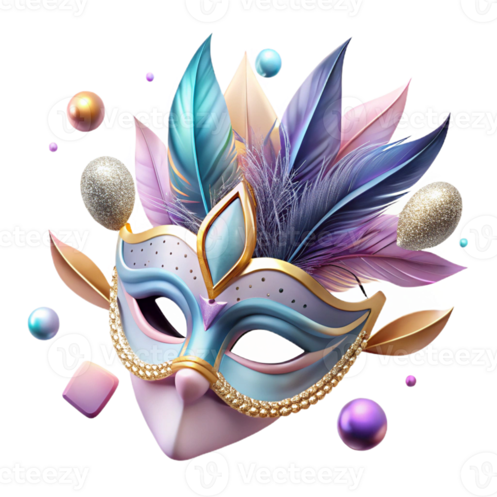 stunning classic Masquerade Mask Feather Decorated Transparent detailed png
