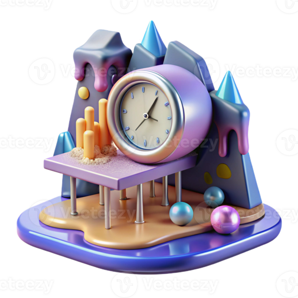 impressive artistic Melting Clock on a Desk Cutout Transparent Background professional png