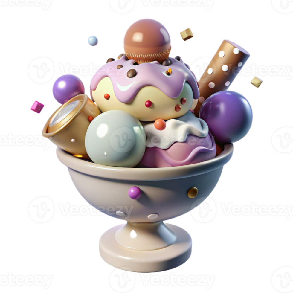 dramatic abstract Melting Ice Cream Sundae Isolated for Dessert Art Projects high quality png