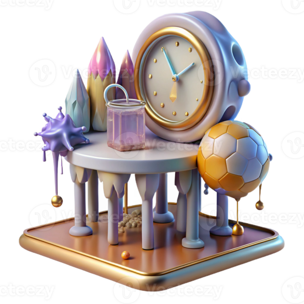 elegant classic Melting Clock on a Desk Cutout Transparent Background authentic png