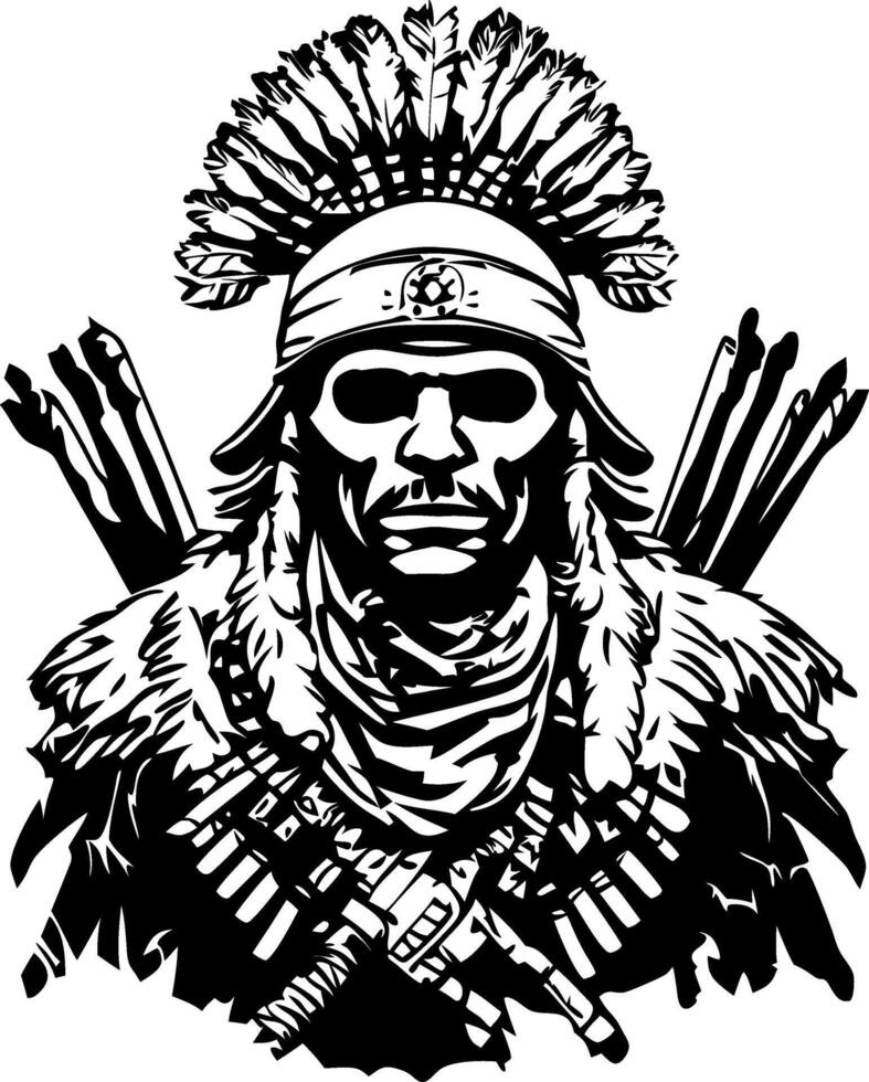 Warrior with Feathered Headdress and Arrows Traditional Native American Design for Tattoos vector