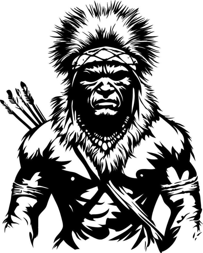 Fierce Warrior with Tribal Features and Arrows Perfect for Tattoo or T-Shirt Design vector