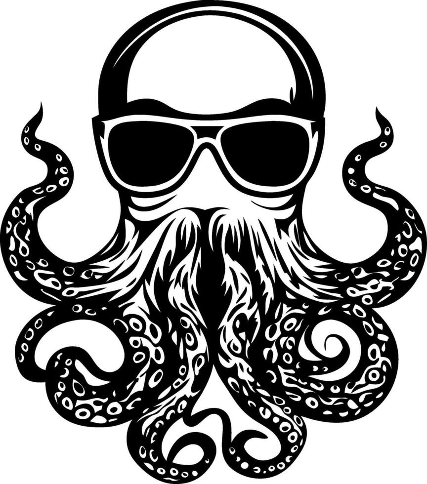 Cool Octopus With Sunglasses and Beard Graphic Design for T-shirt Prints and Tattoos vector