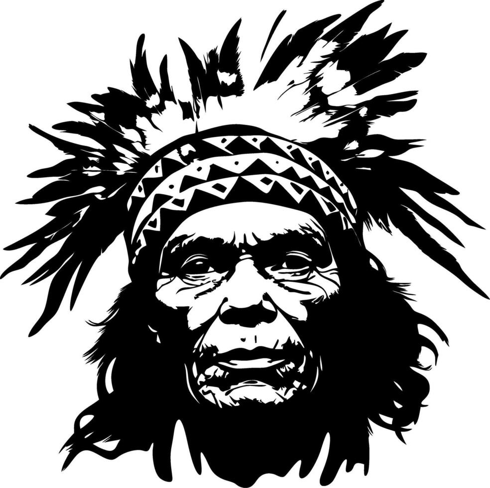 Indigenous Warrior Portrait with Feathered Headdress Perfect for Tattoo Design and Artwork vector