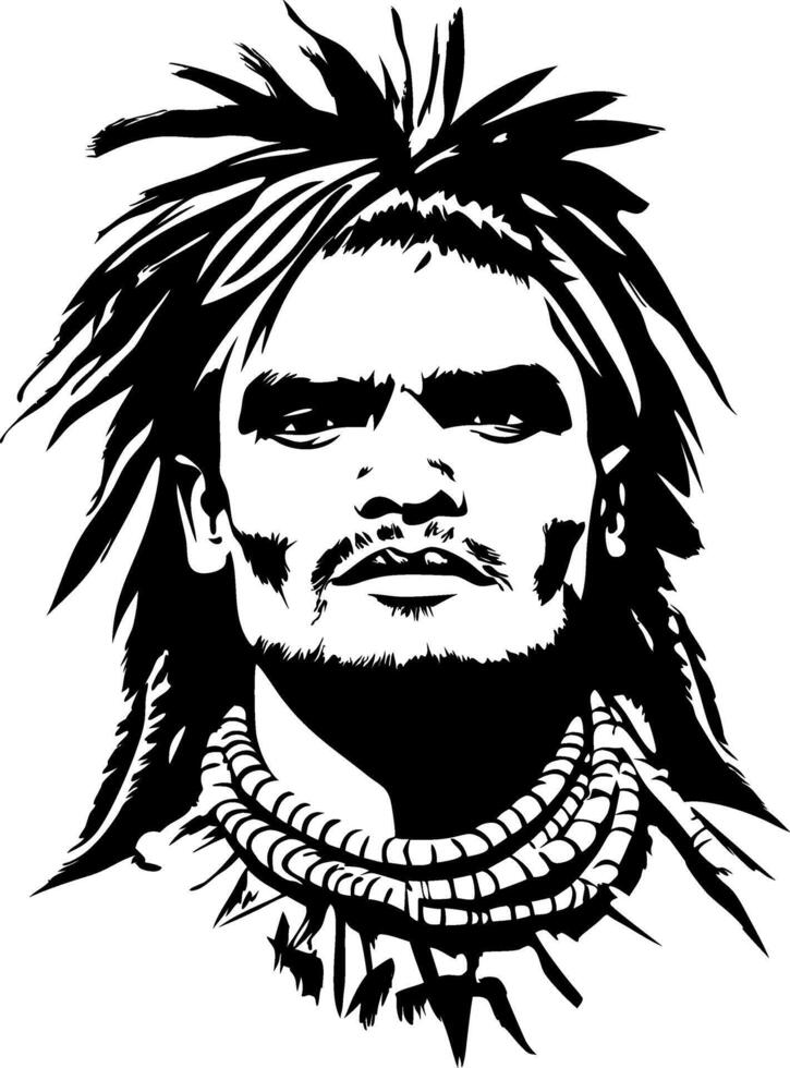 Bold Warrior Portrait with Long Hair and Traditional Neckwear Ideal for Tattoo and Art Projects vector