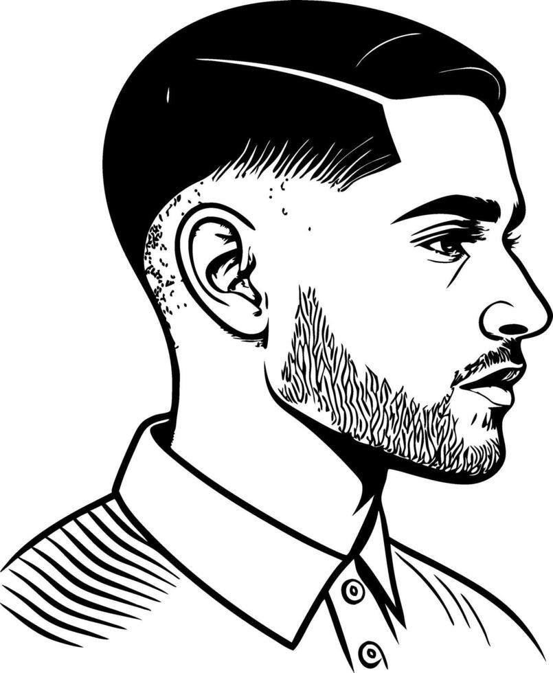 Stylish Male Profile Illustration with Haircut and Beard in Modern Line Art Style vector