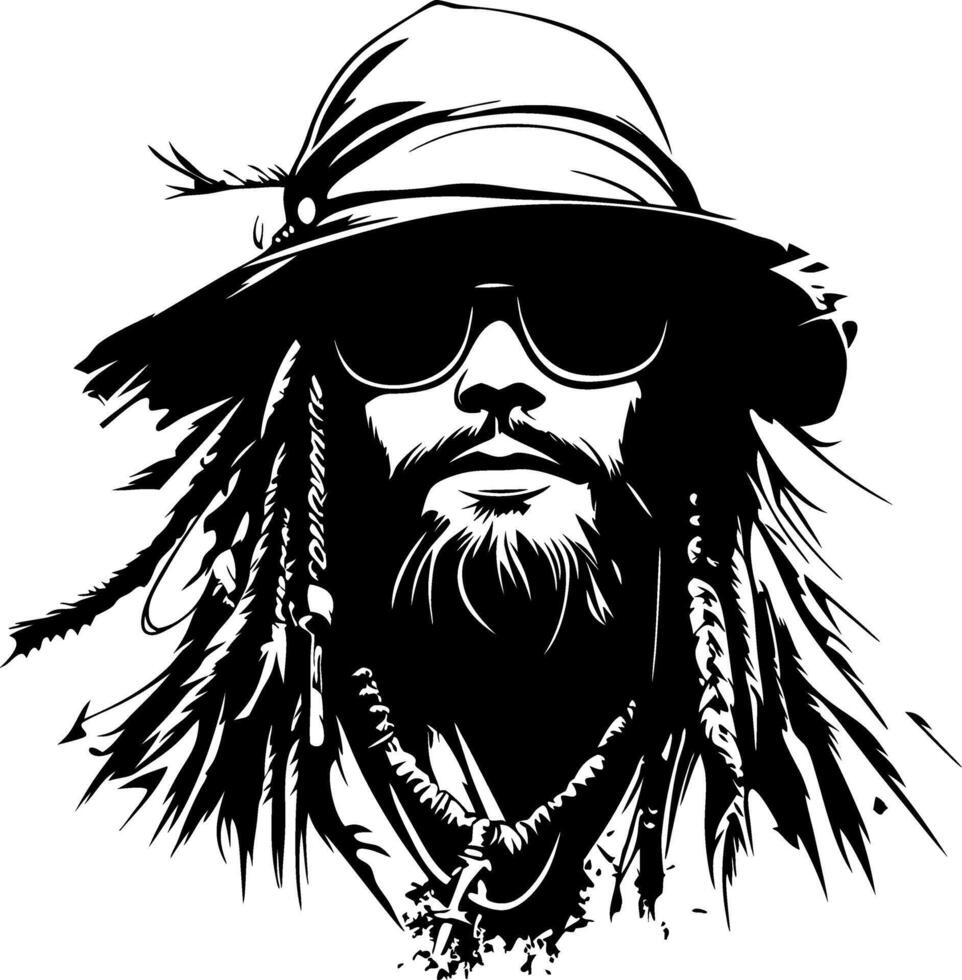 Stylized Illustration of a Bearded Man in Sunglasses and Hat with Dreadlocks vector