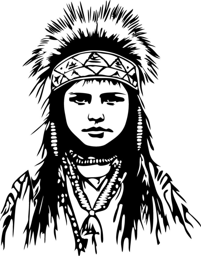 Stylized Native American Boy in Traditional Headdress Art for Cultural Projects vector