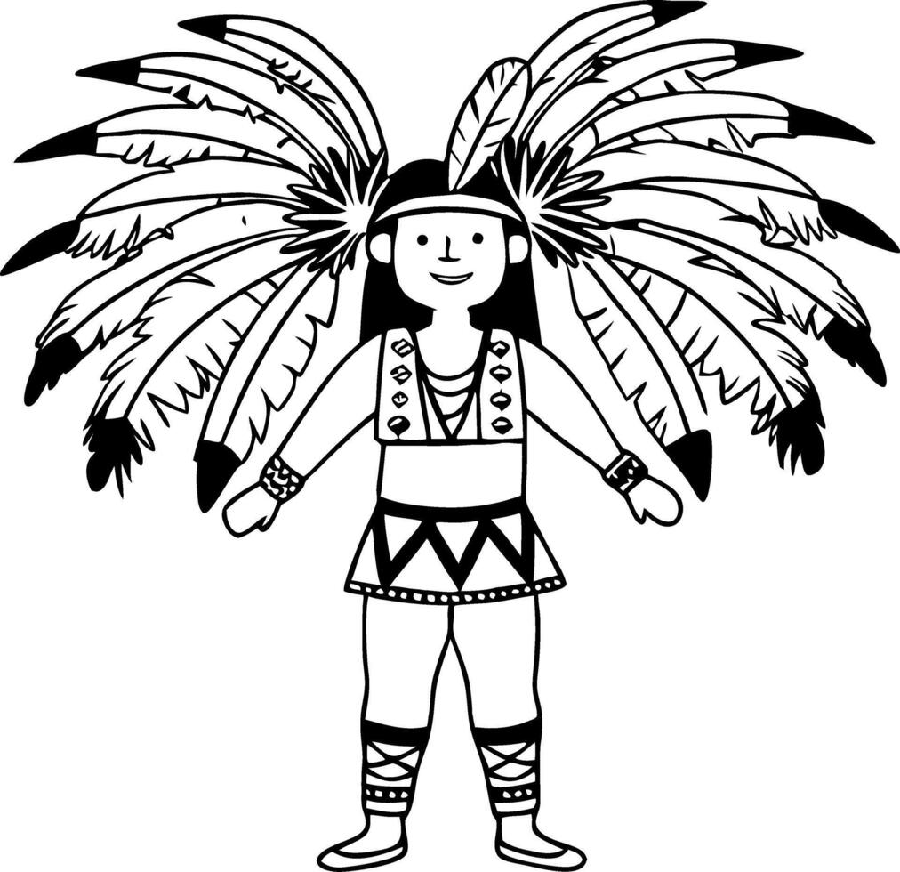 Traditional Native American Dancer with Feathered Headpiece and Cultural Attire Illustration vector