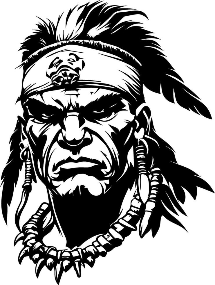 Powerful Warrior Native American Character Design for Tattoos and Illustrations vector