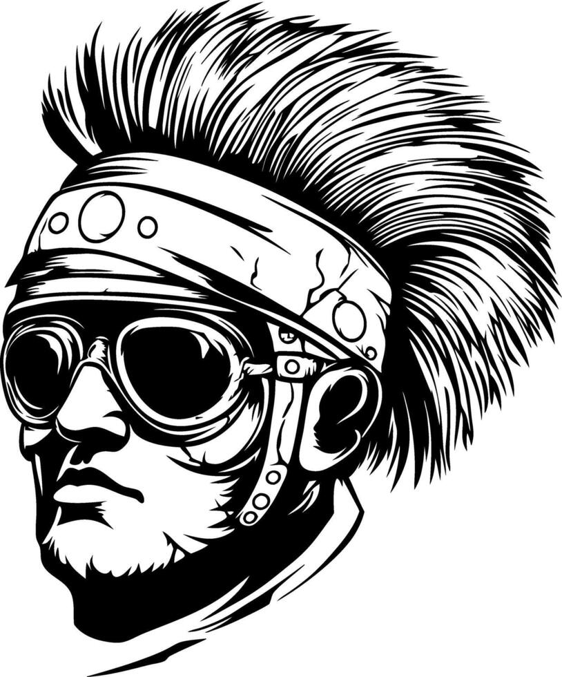 Rebel Punk with Mohawk and Sunglasses Illustration for Graphic Design and Tattoos vector