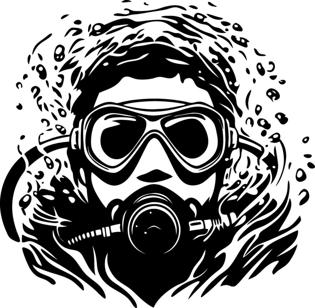 Diving Scuba Diver Underwater Illustration for Adventure Sports Tattoos and Coloring Books vector