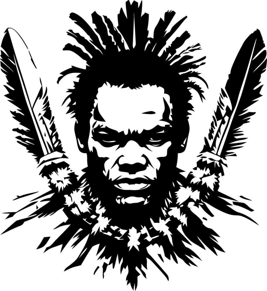 Powerful Warrior Illustration with Feathers and Tribal Elements for Tattoo Design and Artwork vector