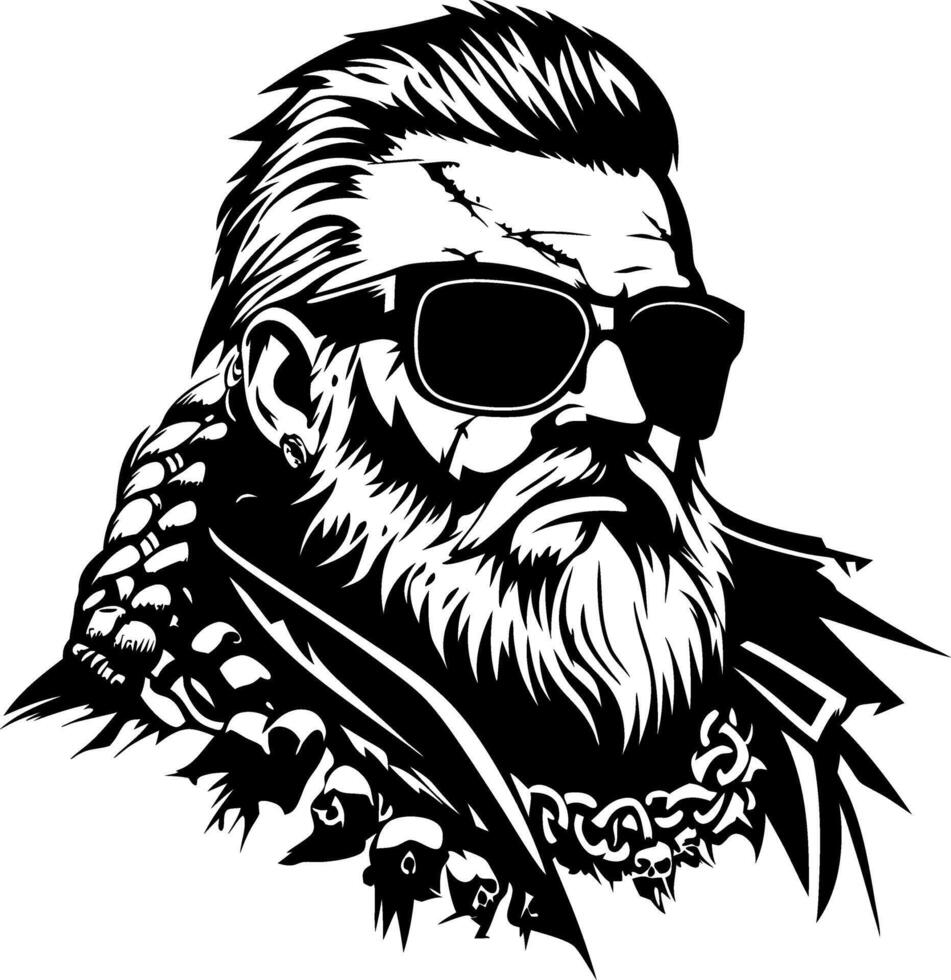 Bold Bearded Man with Sunglasses and Skull Accessories for Tattoo and Graphic Design vector