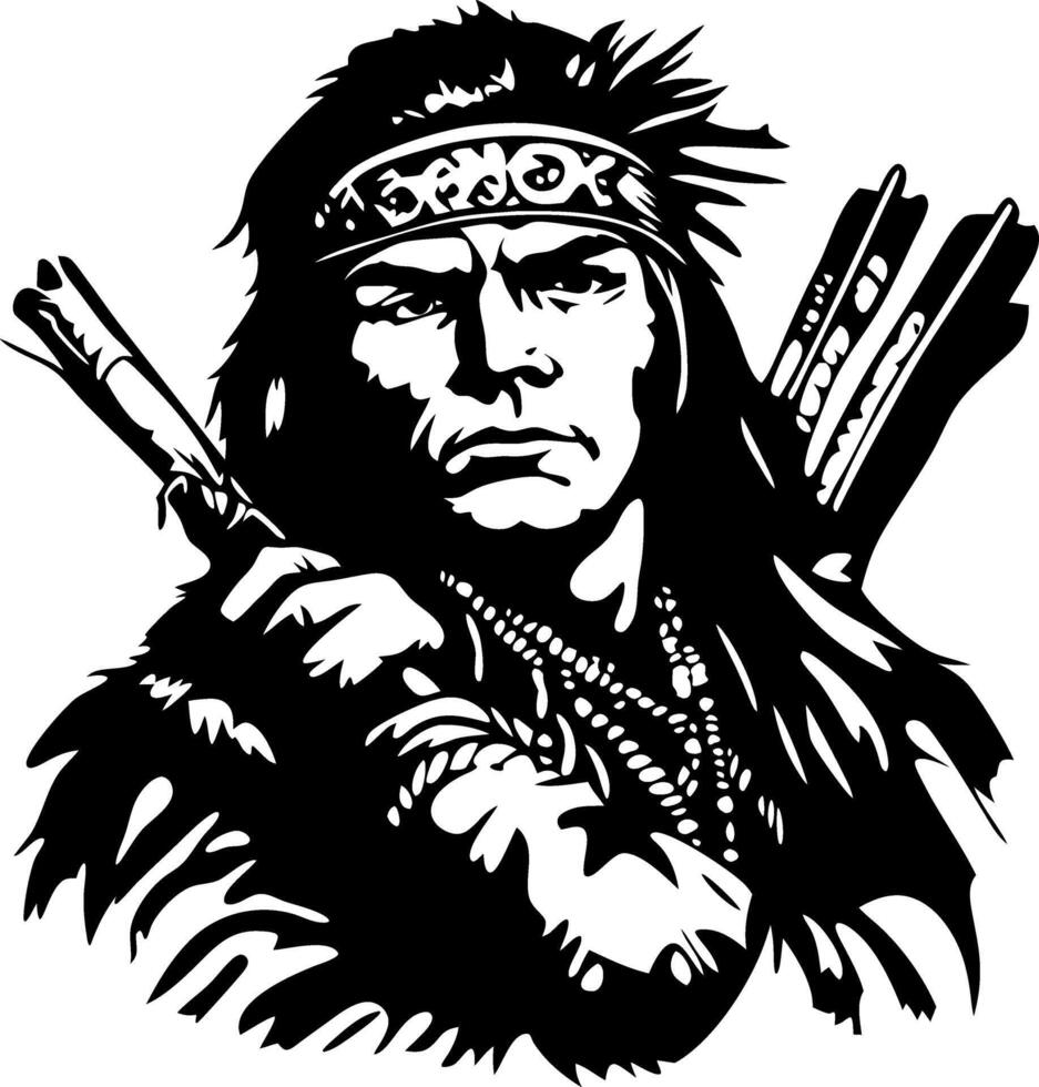 Native American Warrior Silhouette with Bow and Arrow for Tattoo and Graphic Design vector