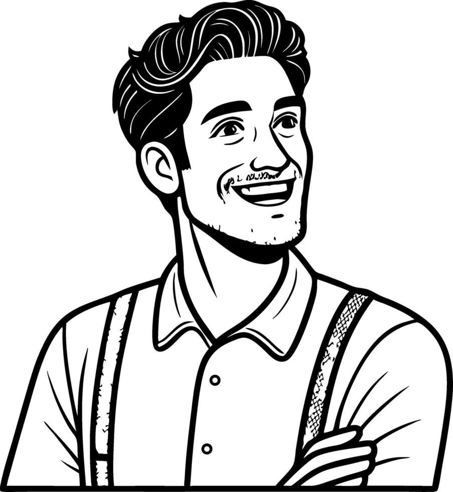 Smiling Young Man with Stylish Hair and Suspenders for Creative Projects and Artwork vector