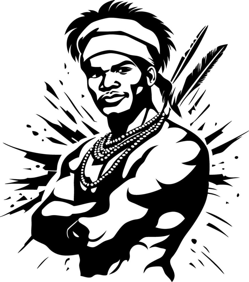 Strong Male Warrior with Necklace and Headband for Tattoo Design and Graphic Art Projects vector
