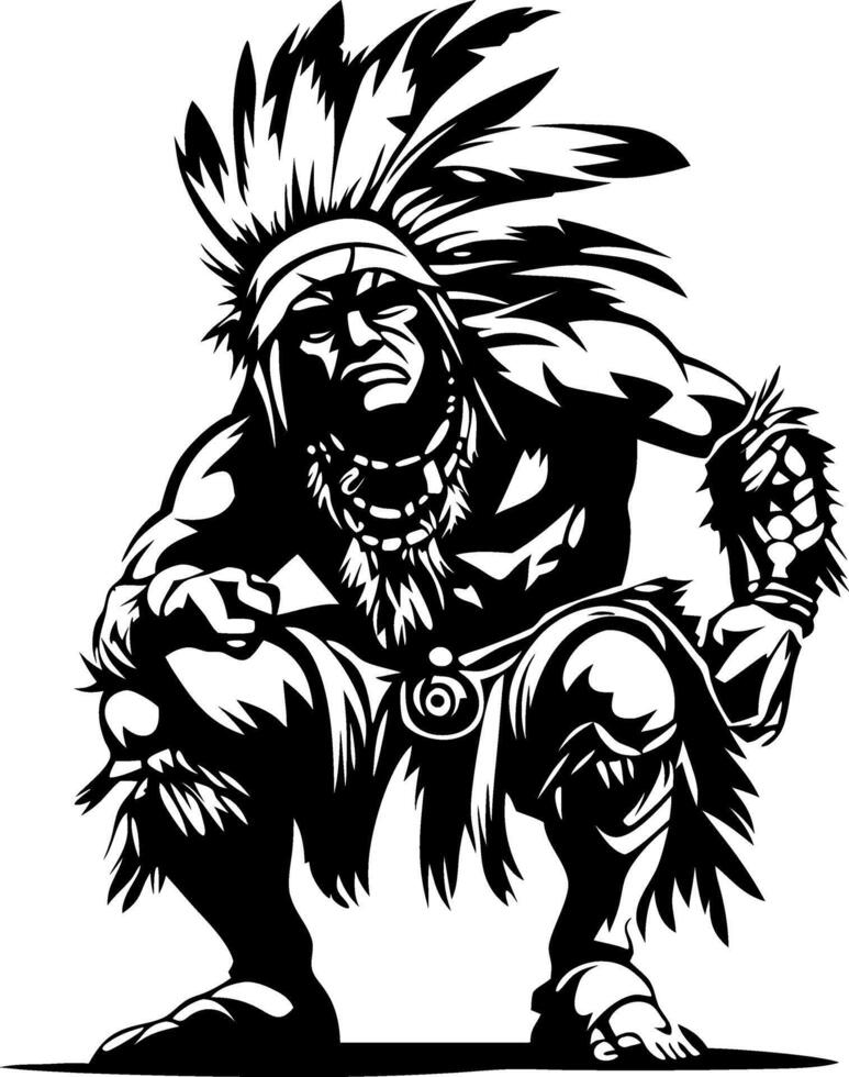 Powerful Indigenous Warrior Silhouette Emphasizing Strength and Culture Ideal for Tattoo Designs vector