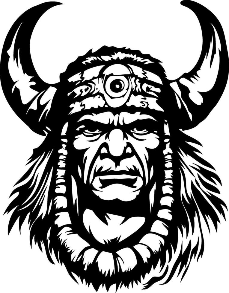 Bold Viking Warrior Portrait with Horned Helmet and Tribal Details vector